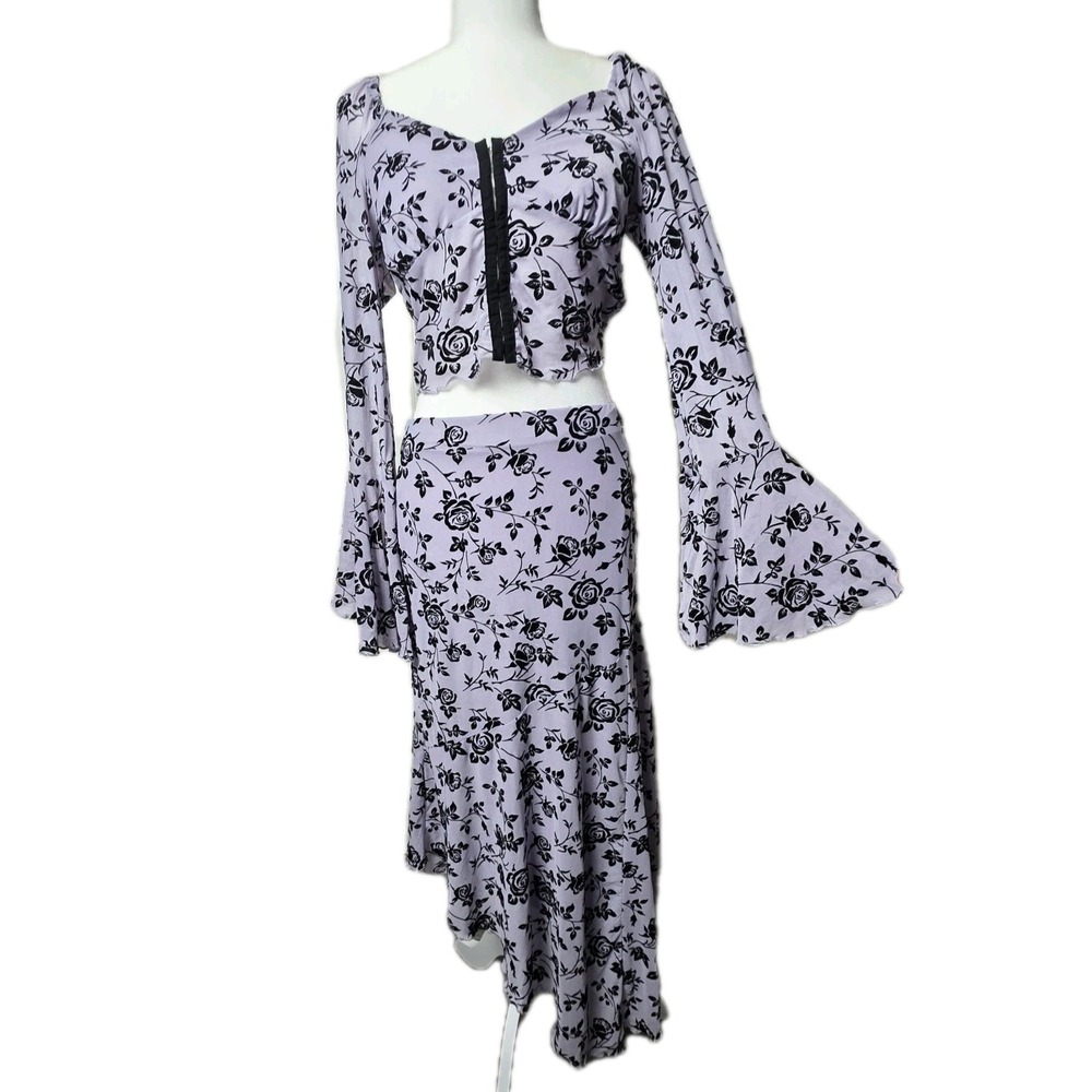 Sheer Mesh Velvet Burnout Skirt Set Y2K WhimsiGoth Asymmetrical Maxi  Witchy‎